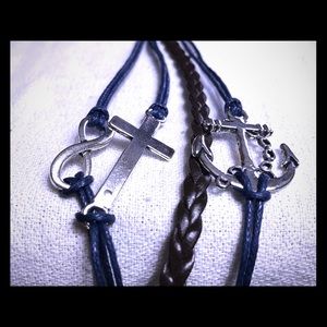 3 charm leather bracelet  brown